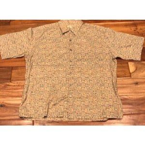 Tori Richard Hawaiian Short Sleeve Button Down Tan Shirt Men's XL Made in Hawaii